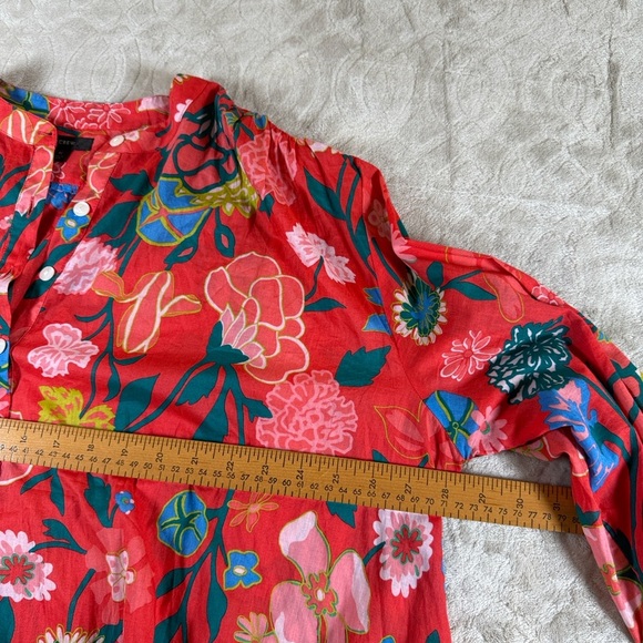 J Crew Floral Cotton Swing Dress Red Boho Tiered Womens M Resort Vacation Chic - Picture 9 of 14